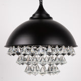YANSUN 1-Light Crystal Black Metal Dome Industrial Pendant Light Modern Rustic Chandelier for Kitchen Foyer Hallway - 13 in