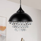 YANSUN 1-Light Crystal Black Metal Dome Industrial Pendant Light Modern Rustic Chandelier for Kitchen Foyer Hallway - 13 in