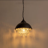 YANSUN 1-Light Crystal Black Metal Dome Industrial Pendant Light Modern Rustic Chandelier for Kitchen Foyer Hallway - 13 in
