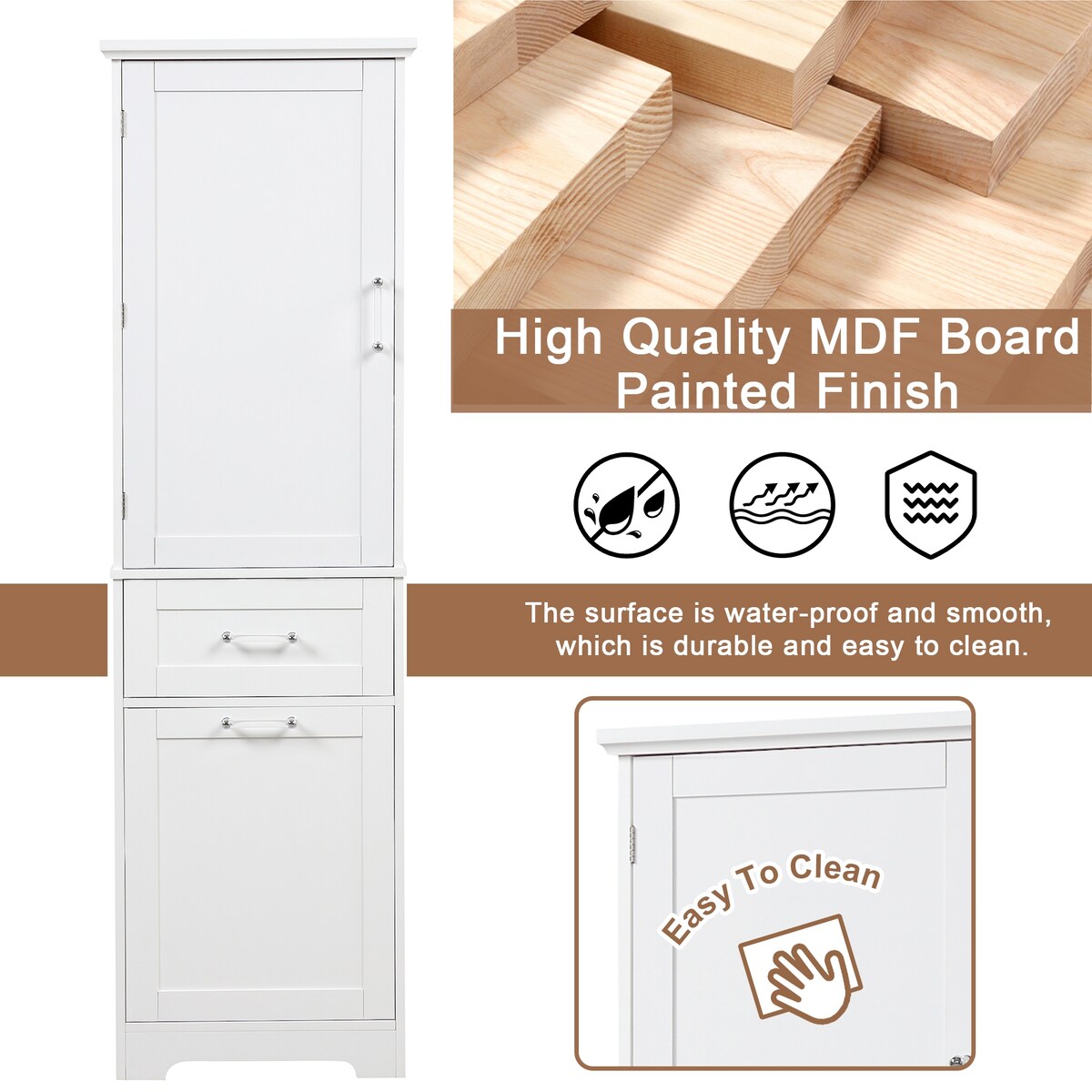 13 in. W x 20 in. D x 68.1 in. H Linen Cabinet with Two Different Size Drawers and Adjustable Shelf