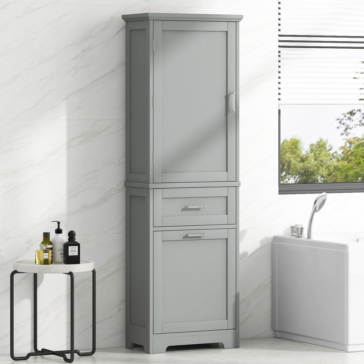 13 in. W x 20 in. D x 68.1 in. H Linen Cabinet with Two Different Size Drawers and Adjustable Shelf