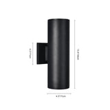 13.4 in. 2-Light Modern Industrial Black Linear Cylinder Waterproof IP54 Outdoor Lantern Wall Sconces