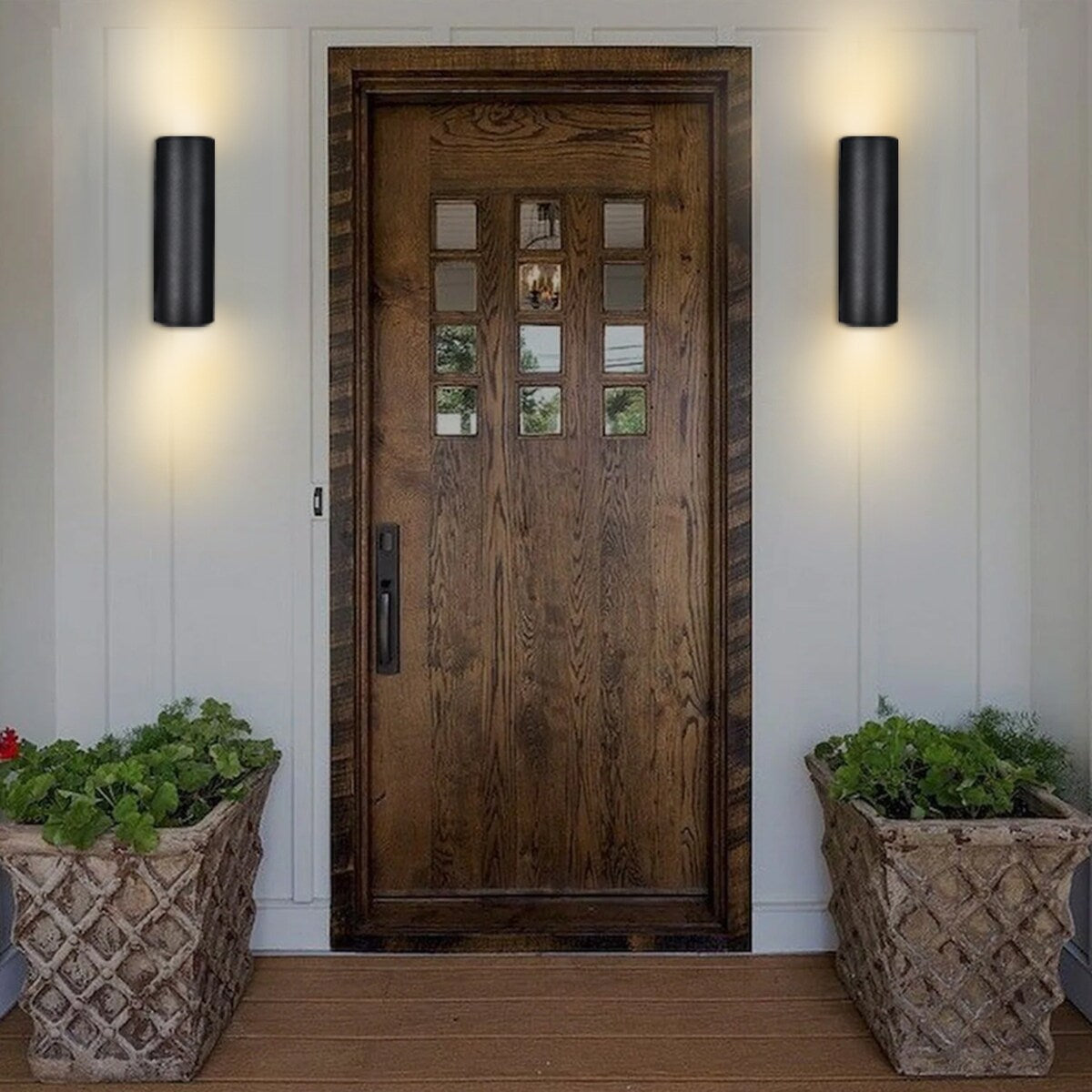 13.4 in. 2-Light Modern Industrial Black Linear Cylinder Waterproof IP54 Outdoor Lantern Wall Sconces