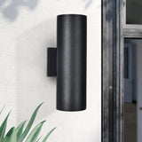 13.4 in. 2-Light Modern Industrial Black Linear Cylinder Waterproof IP54 Outdoor Lantern Wall Sconces