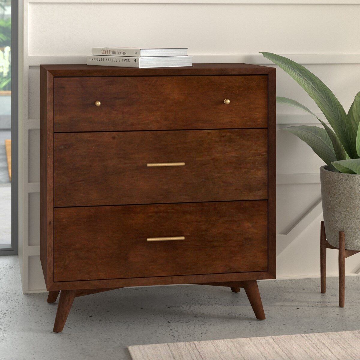 1329APB Brown Contemporary Mid Century 3-Drawer Compact Chest