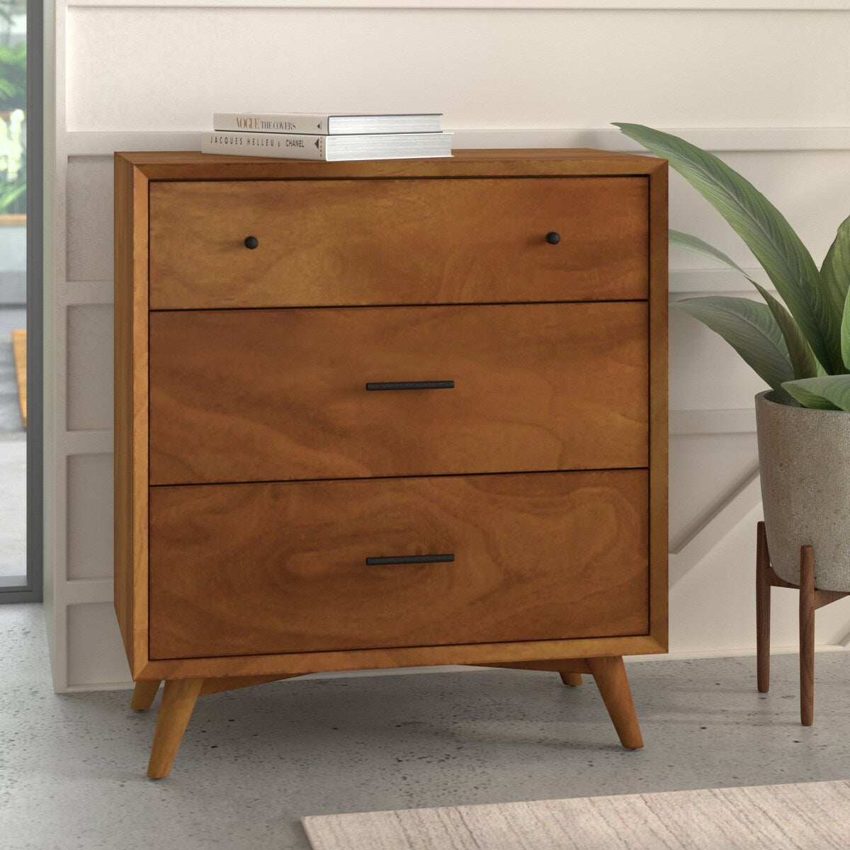 1329APB Brown Contemporary Mid Century 3-Drawer Compact Chest