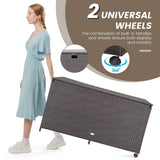 133 Gallon Deck Storage Box, Patio Rattan Storage Container with 2 Universal Wheels, Safety Pneumatic Rod, Sturdy Steel Frame