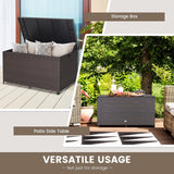 133 Gallon Deck Storage Box, Patio Rattan Storage Container with 2 Universal Wheels, Safety Pneumatic Rod, Sturdy Steel Frame