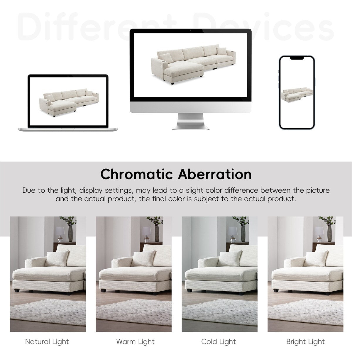134*54"Oversized Corduroy Sectional Sofa