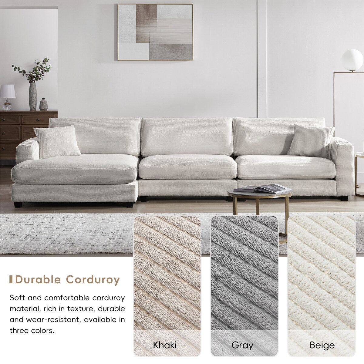 134*54"Oversized Corduroy Sectional Sofa
