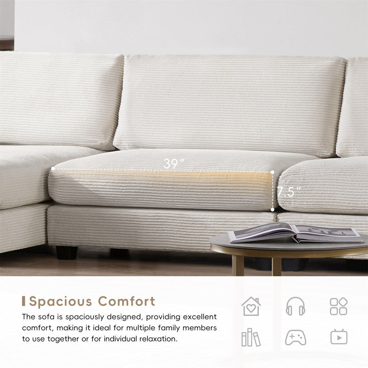 134*54"Oversized Corduroy Sectional Sofa