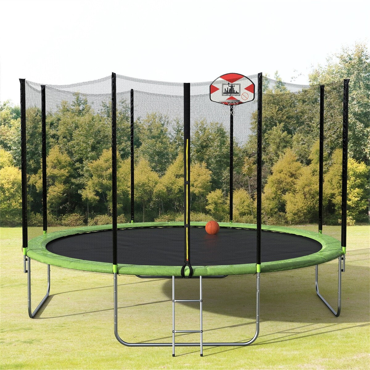 14-Feet Round Trampoline with Safety Enclosure, Basketball Hoop and Ladder