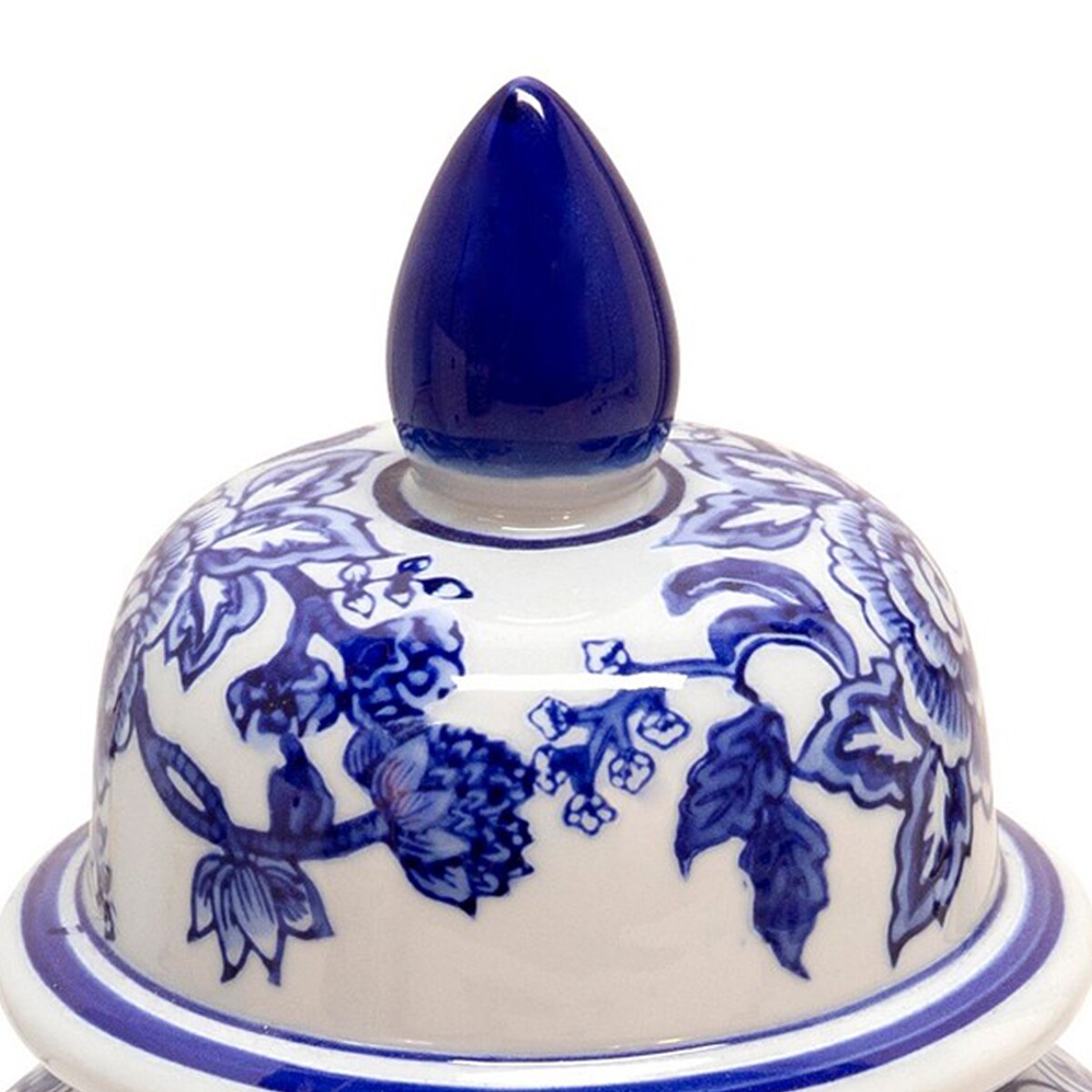 14 Inch Ceramic Temple Jar with Floral Print, Blue and White