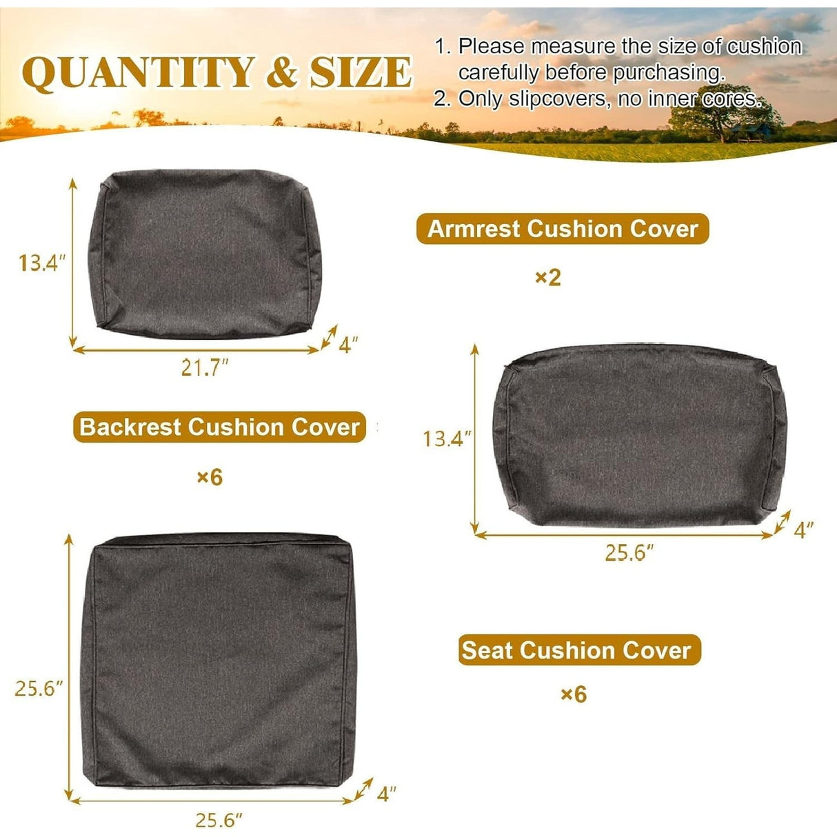14 Pack Patio Cushion Covers, 100% Polyester Fabric Cushions Slipcover Replacement w/Zipper, Fit for Rattan Sectional Sofa Set