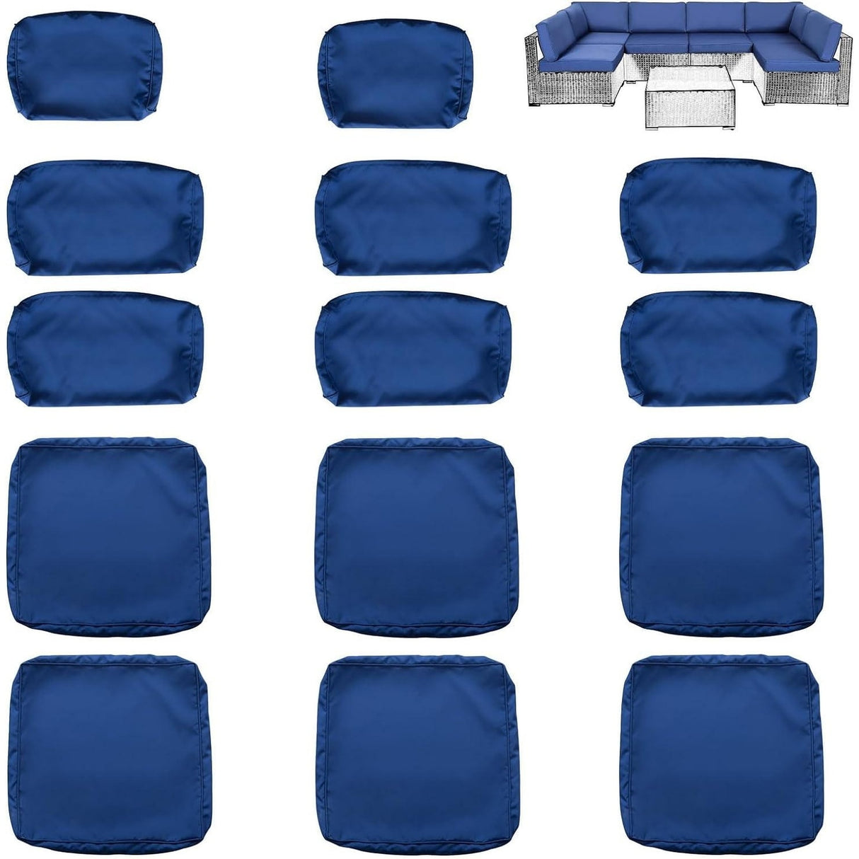 14 Pack Patio Cushion Covers, 100% Polyester Fabric Cushions Slipcover Replacement w/Zipper, Fit for Rattan Sectional Sofa Set