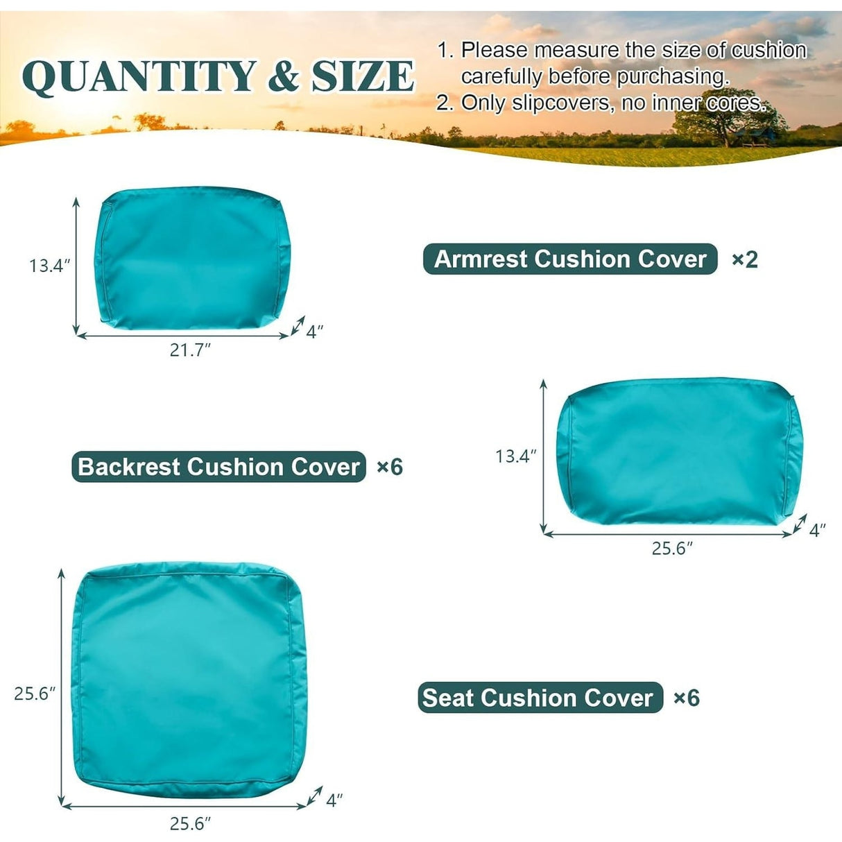 14 Pack Patio Cushion Covers, 100% Polyester Fabric Cushions Slipcover Replacement w/Zipper, Fit for Rattan Sectional Sofa Set