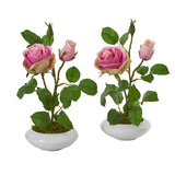 14" Rose Artificial Arrangement in White Vase (Set of 2)