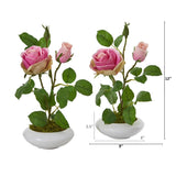 14" Rose Artificial Arrangement in White Vase (Set of 2)