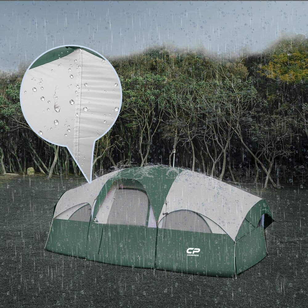 14 ft. x 9 ft. 8 Person Double Layer Camping Tent with Divided Curtain, Mesh Window and Carry Bag