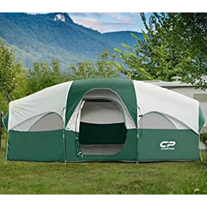 14 ft. x 9 ft. 8 Person Double Layer Camping Tent with Divided Curtain, Mesh Window and Carry Bag