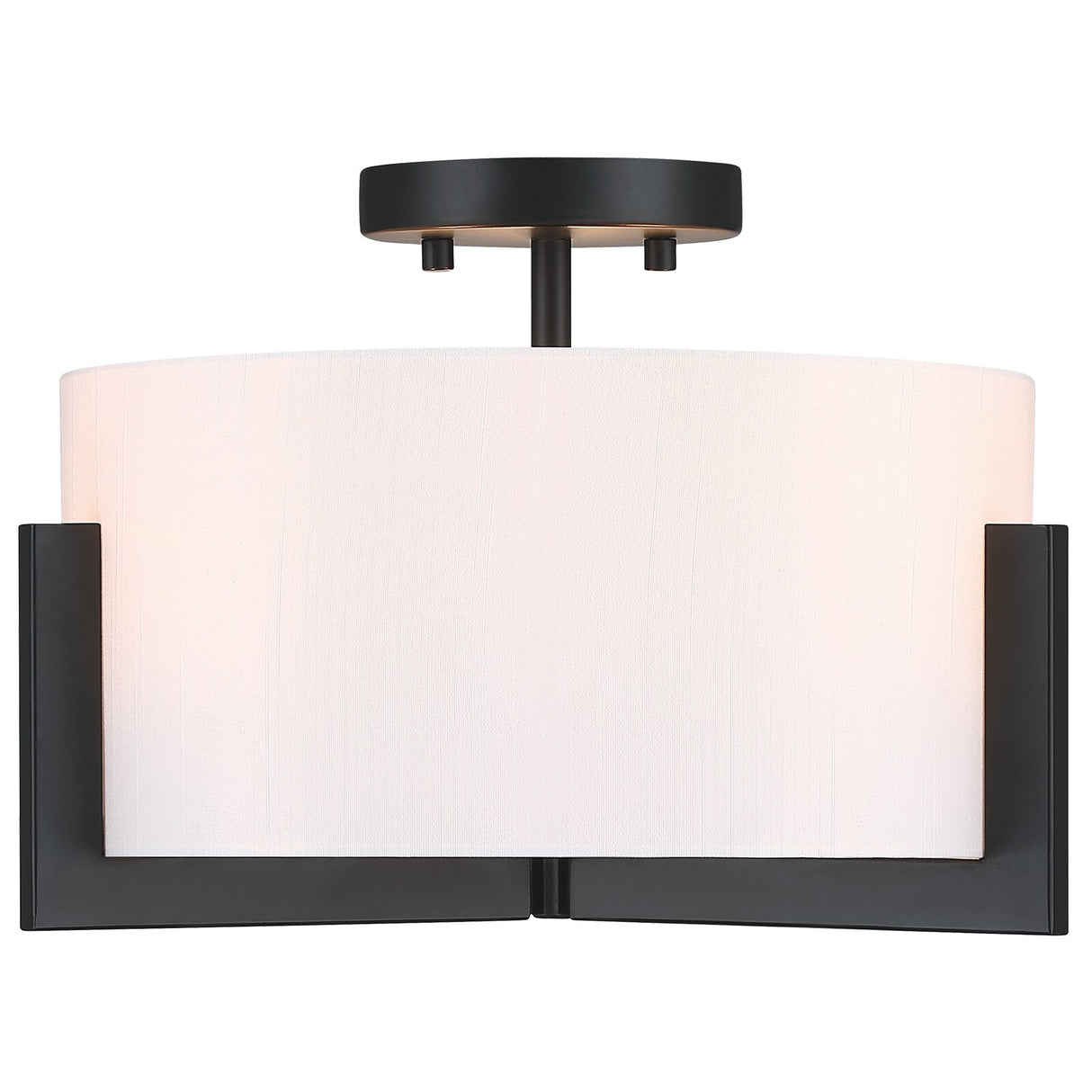 14 in. 3-Light Matte Black Semi-Flush Mount Ceiling Light with Drum Shade - 14"W