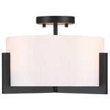 14 in. 3-Light Matte Black Semi-Flush Mount Ceiling Light with Drum Shade - 14"W