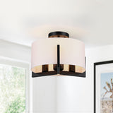 14 in. 3-Light Matte Black Semi-Flush Mount Ceiling Light with Drum Shade - 14"W