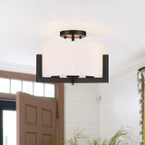 14 in. 3-Light Matte Black Semi-Flush Mount Ceiling Light with Drum Shade - 14"W