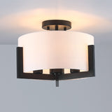 14 in. 3-Light Matte Black Semi-Flush Mount Ceiling Light with Drum Shade - 14"W