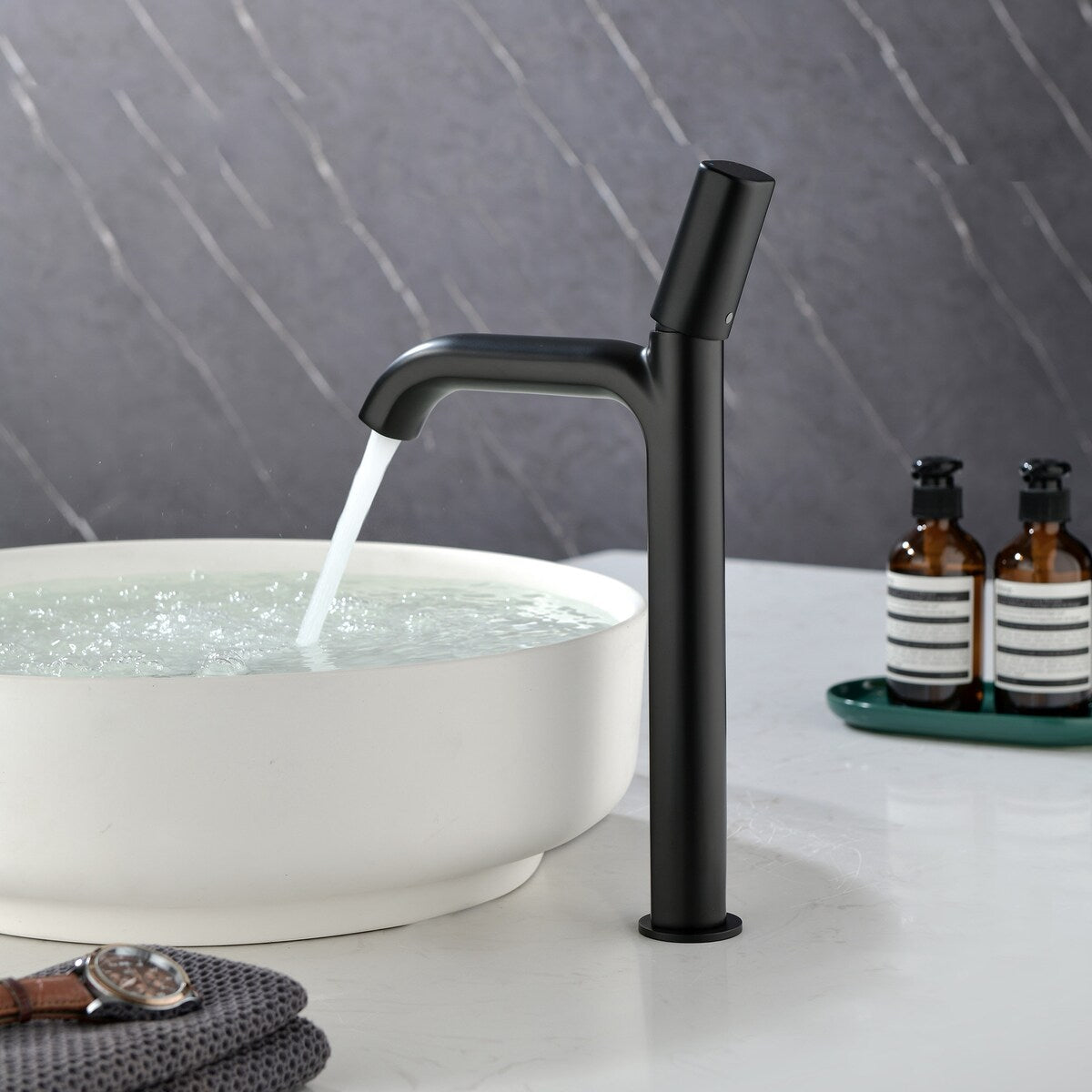14 in.H Modern Matte Black/ Brushed Gold Single Handle Bathroom Faucet includes Hardware