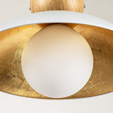 14.5 in. 1-Light Wood Gold Leaf Dome Semi-Flush Mount Light with Opal Glass Globe - 14.5 in. W x 8.2 in. H