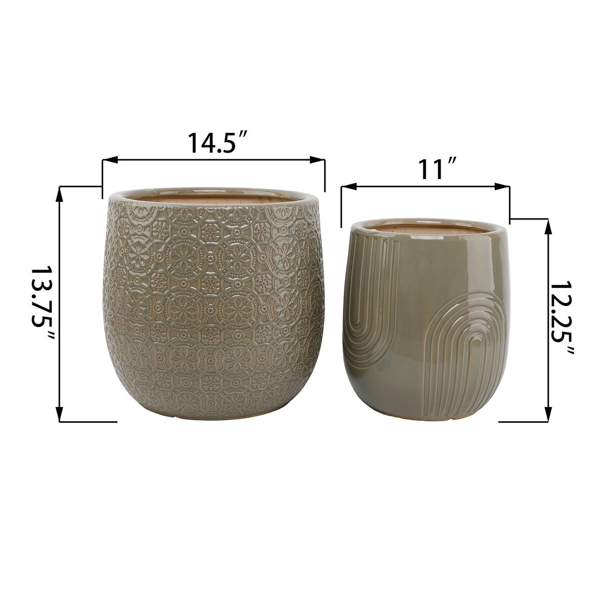 14.5" & 11" Outdoors Catherdal Ceramic Pot,Set Of 2