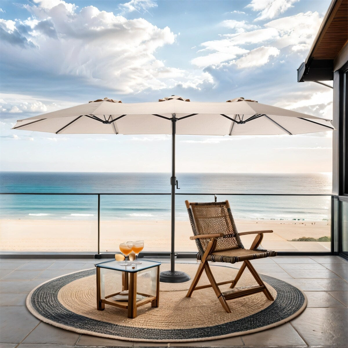 14.8 Ft Double Sided Outdoor Umbrella Rectangular Large with Crank