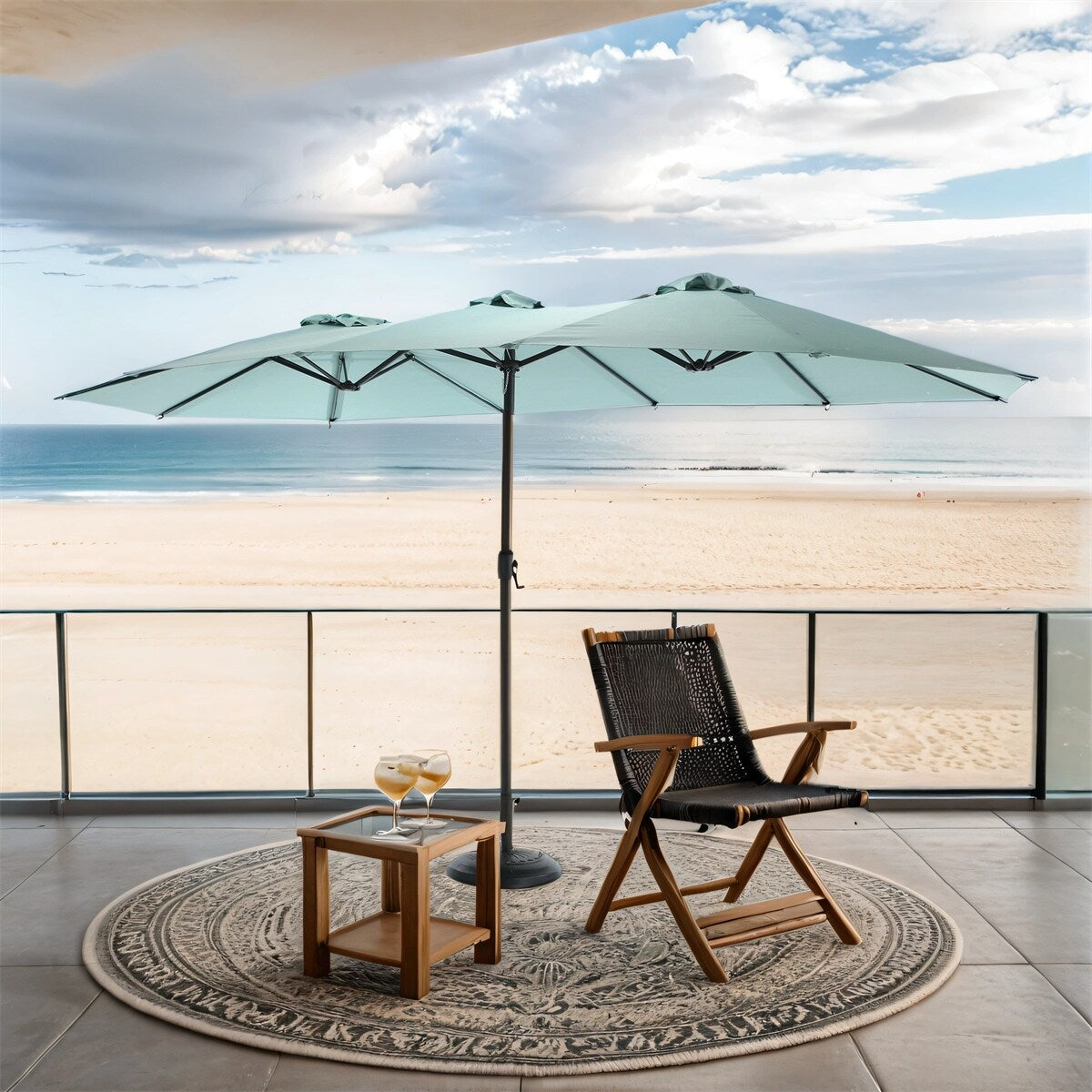 14.8 Ft Double Sided Outdoor Umbrella Rectangular Large with Crank