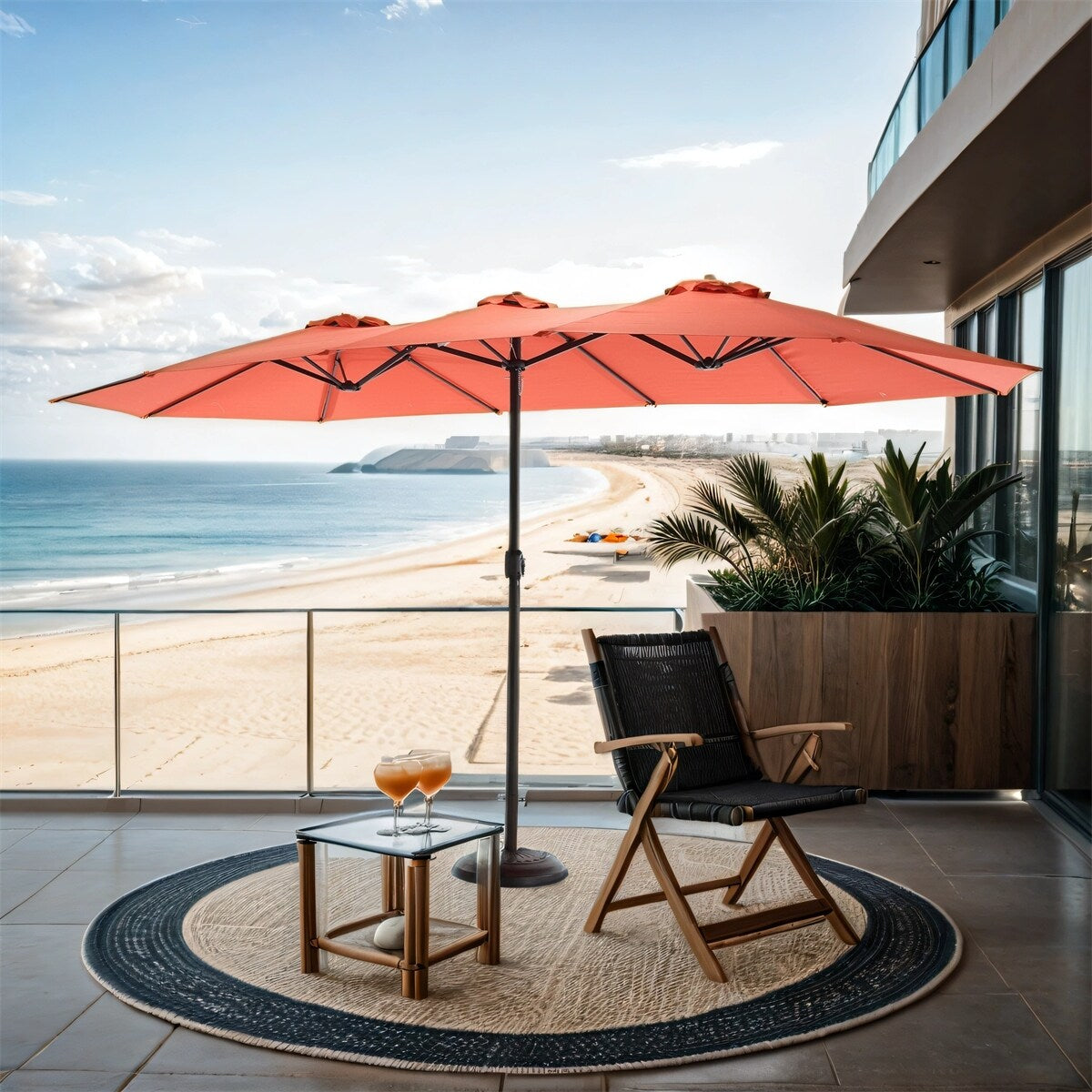 14.8 Ft Double Sided Outdoor Umbrella Rectangular Large with Crank