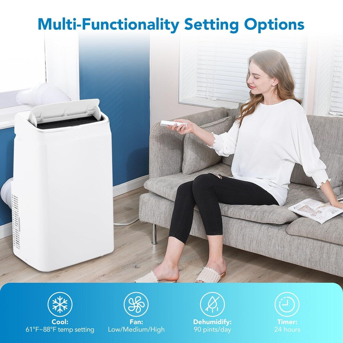 14000 BTU Portable Air Conditioners with Remote Control for Rooms