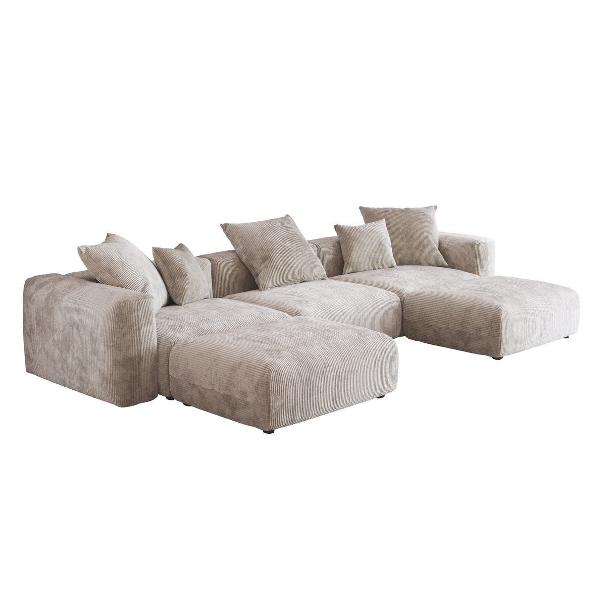 141.73" Modular Sectional Sofa, Corduroy U Shaped Sofa Couch with Ottomans