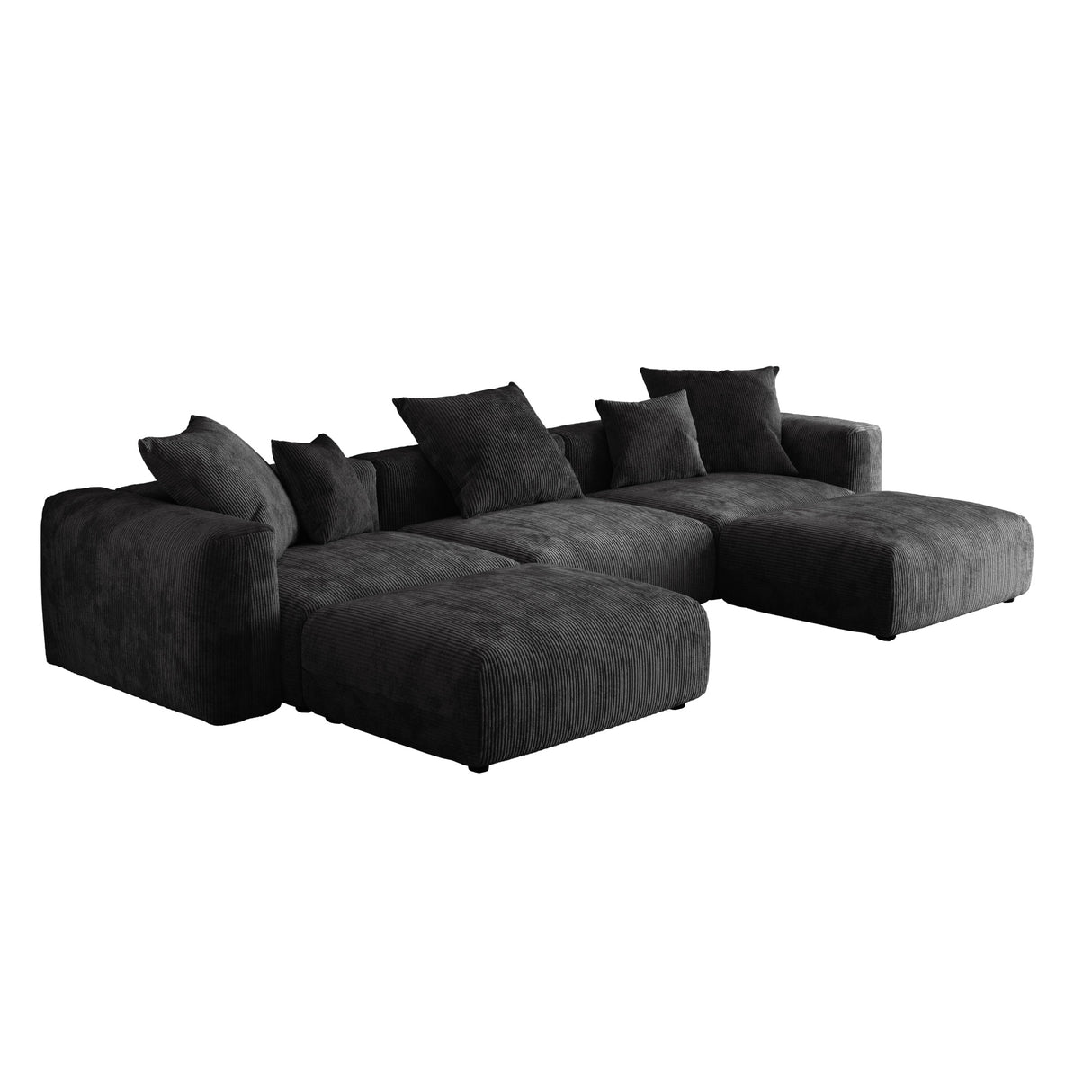 141.73" Modular Sectional Sofa, Corduroy U Shaped Sofa Couch with Ottomans