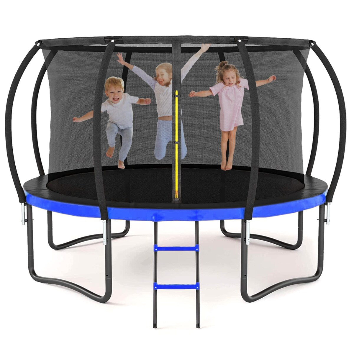 14FT Outdoor Big Trampoline Inner Safety Enclosure Net, Ladder, PVC Spring Cover Padding