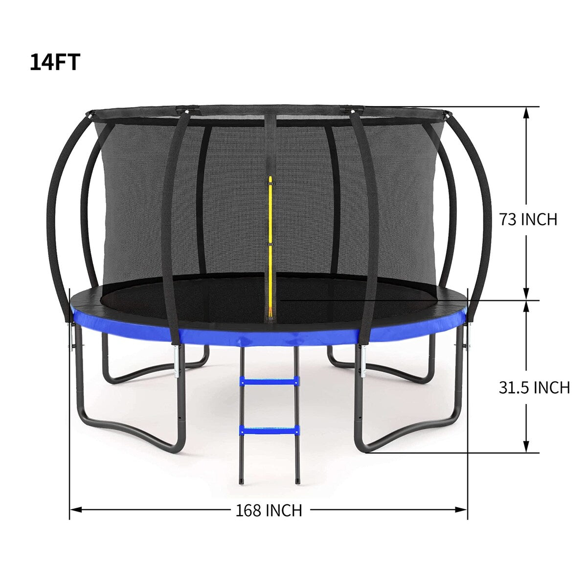 14FT Outdoor Big Trampoline Inner Safety Enclosure Net, Ladder, PVC Spring Cover Padding