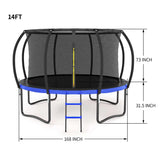 14FT Outdoor Big Trampoline Inner Safety Enclosure Net, Ladder, PVC Spring Cover Padding