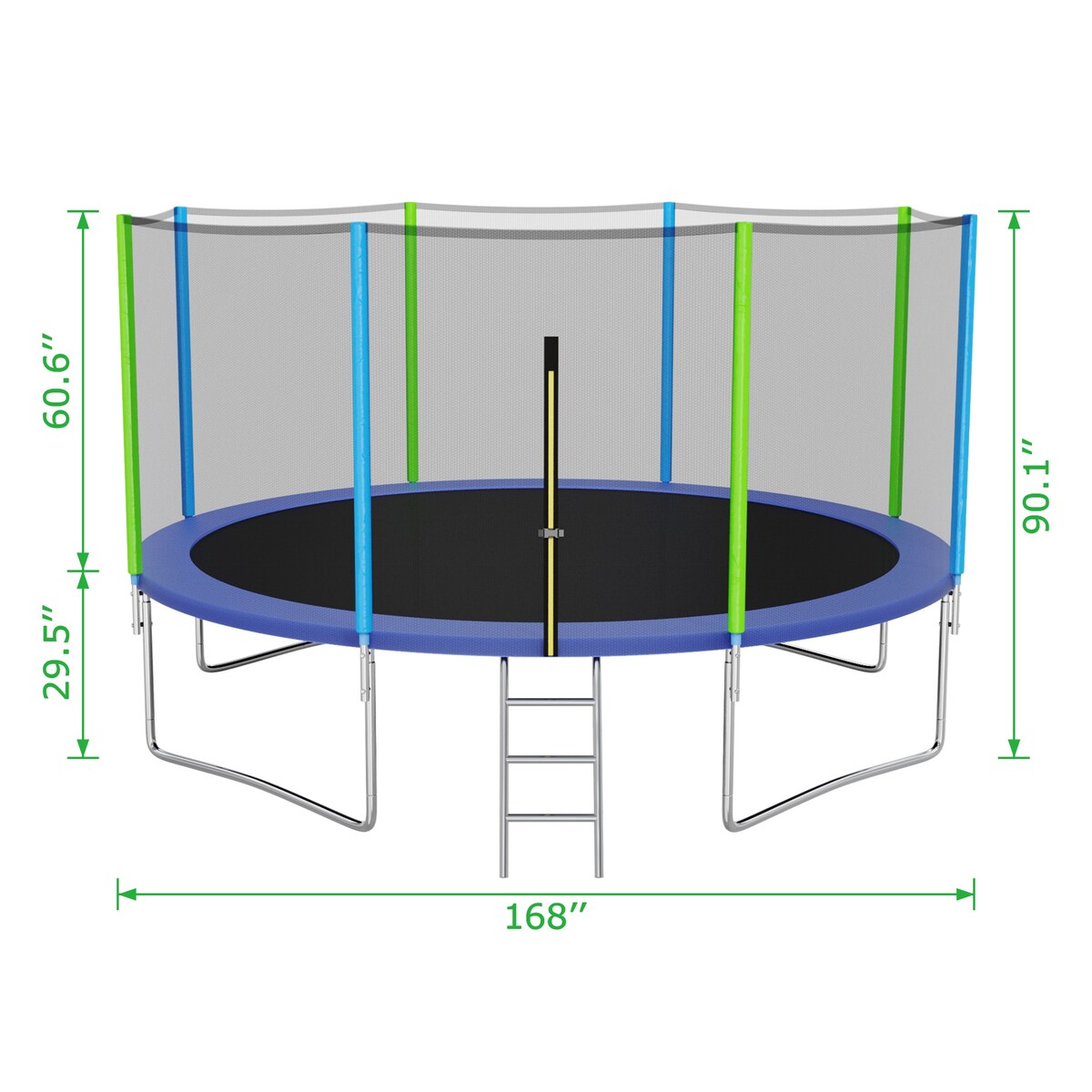 14FT Trampoline Kids with Safety Enclosure Net, Ladder & 8 Wind Stakes