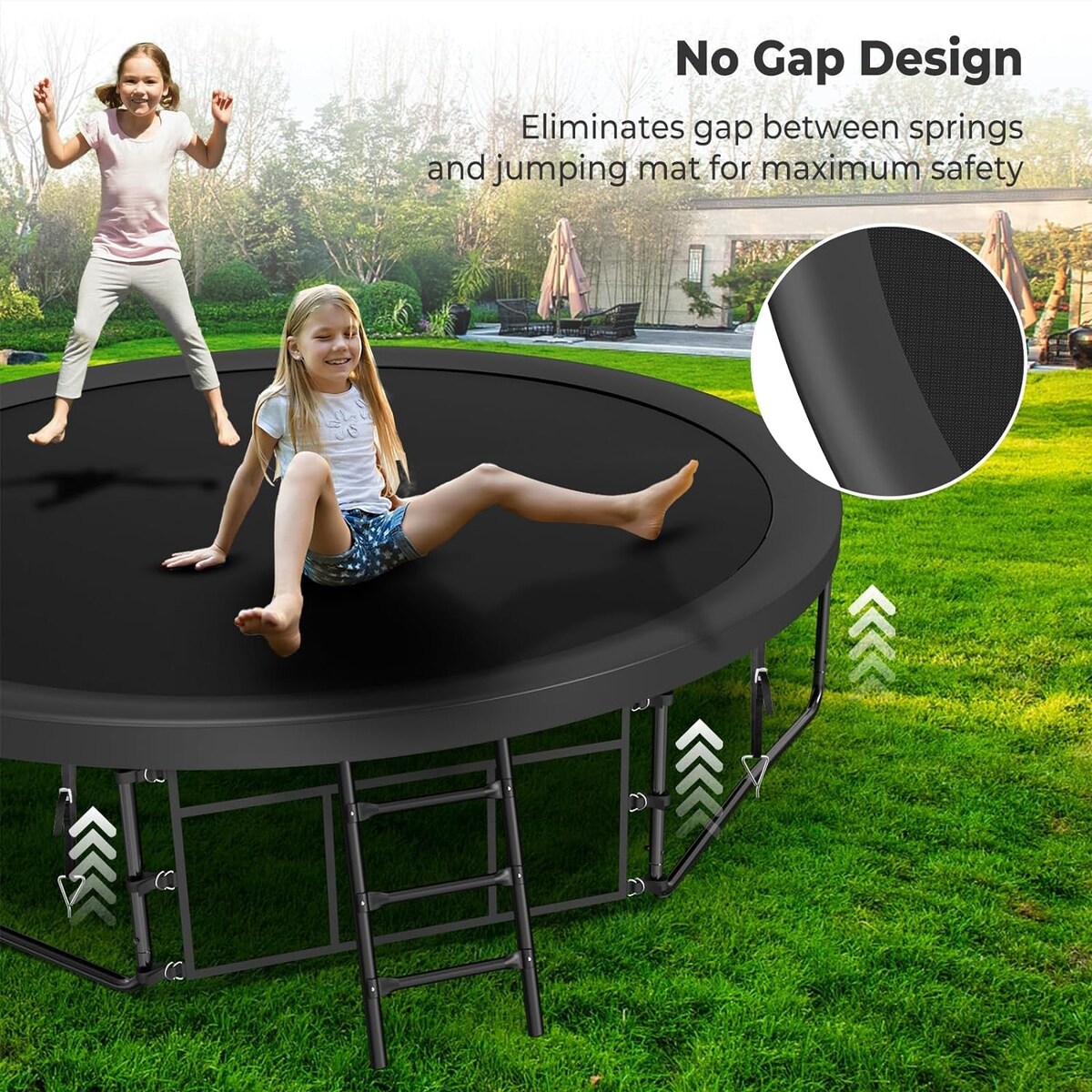 14FT Trampoline for Kids and Adults, Outdoor Trampolines with Curved Fiberglass Rods