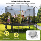 14FT Trampoline for Kids and Adults, Outdoor Trampolines with Curved Fiberglass Rods
