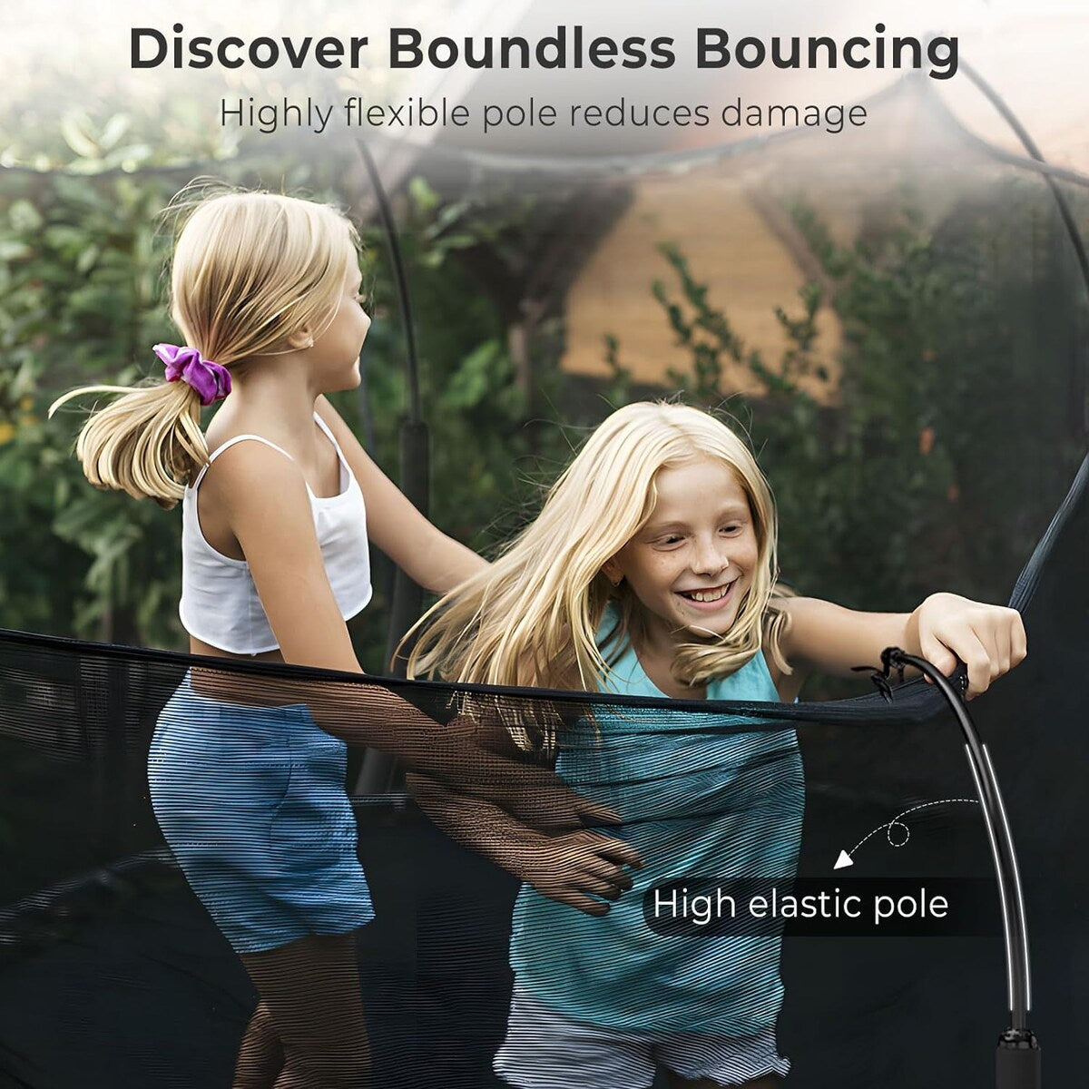 14FT Trampoline for Kids and Adults, Outdoor Trampolines with Curved Fiberglass Rods