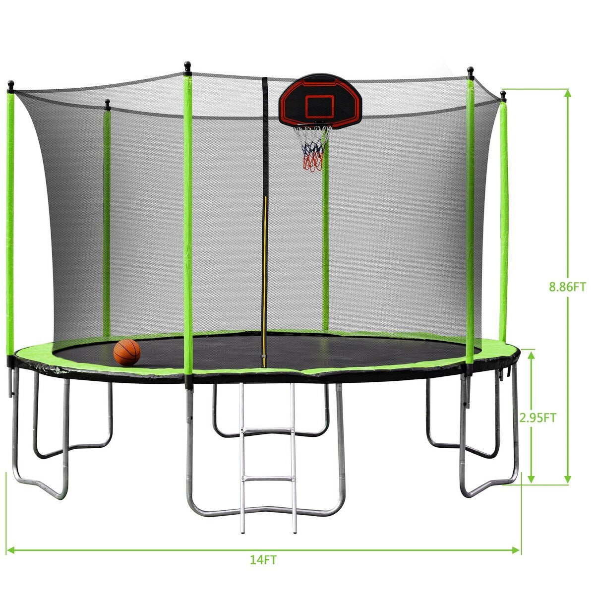 14FT Trampoline with Basketball Reinforced Jumping Mat and Ladder