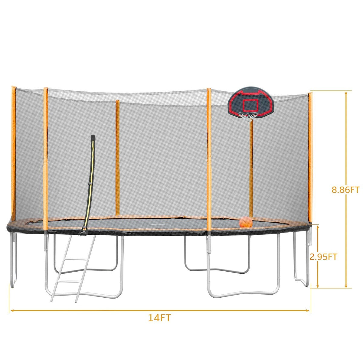 14FT Trampoline with Basketball Reinforced Jumping Mat and Ladder