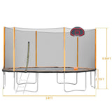14FT Trampoline with Basketball Reinforced Jumping Mat and Ladder