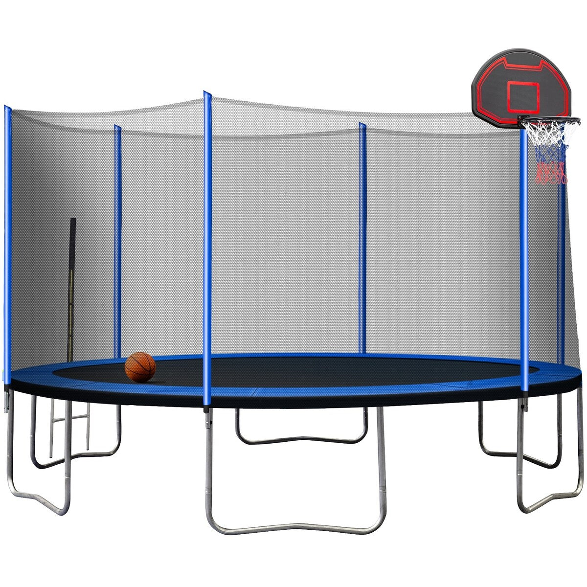 14FT Trampoline with Basketball Reinforced Jumping Mat and Ladder