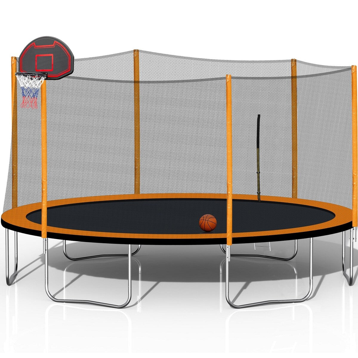 14FT Trampoline with Basketball Reinforced Jumping Mat and Ladder